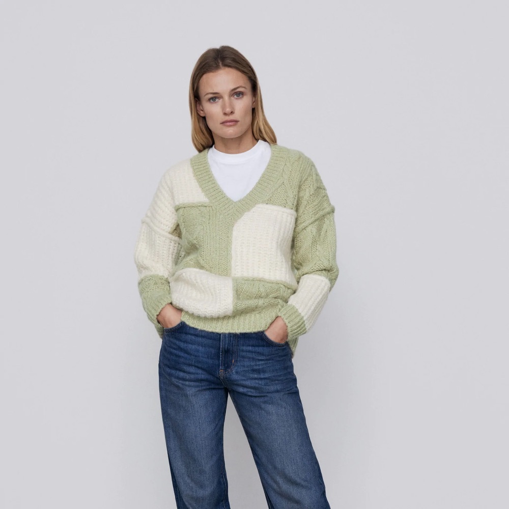 Zara Patchwork Knit Sweater M